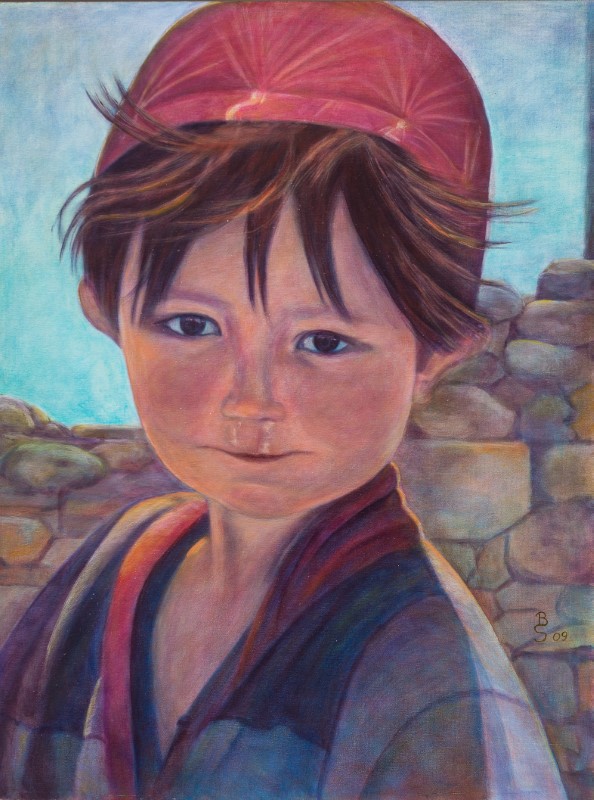 Kind mit roter Kappe - Acryl auf Leinwand 60 x 80 cm (gerahmt)